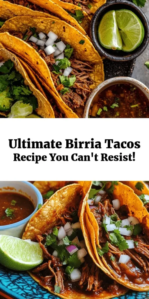 Savor the rich flavors of homemade Birria Tacos with this mouthwatering recipe! Succulent beef, marinated in a blend of toasted chiles and spices, is slow-cooked until tender. Serve in crispy corn tortillas topped with onions, fresh cilantro, and a squeeze of lime. Don't forget the consomme for dipping! Perfect for gatherings or a cozy dinner at home, these tacos are sure to impress. Get cooking and enjoy a taste of tradition!
