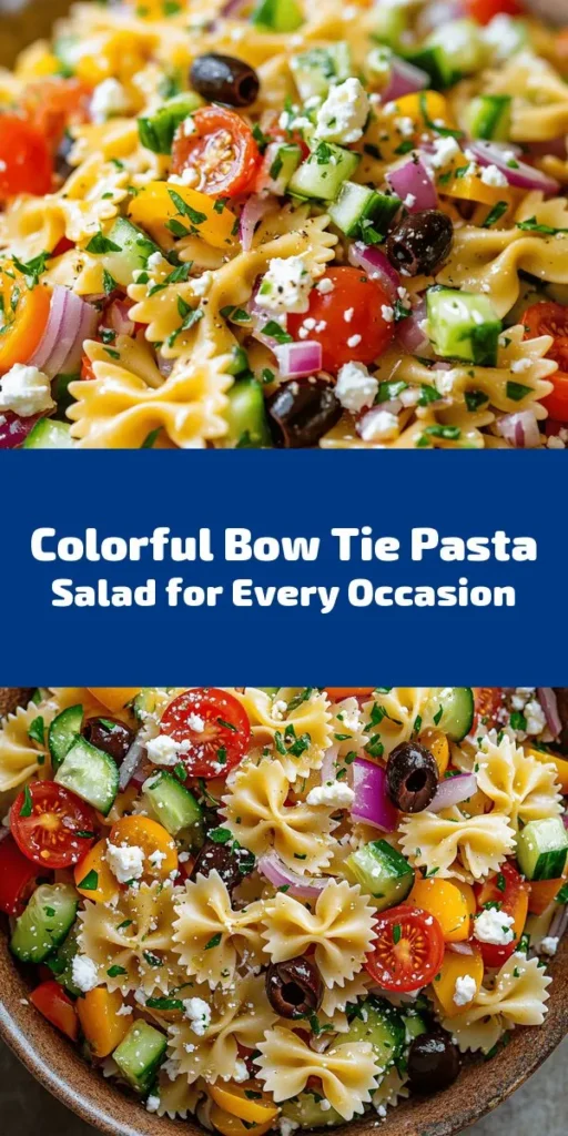 Elevate your meal with this colorful Bow Tie Pasta Salad Extravaganza! Packed with fresh veggies like cherry tomatoes, cucumbers, and bell peppers, plus the creamy goodness of feta cheese, this dish is versatile enough to be a side or a main course. Drizzled with a tangy dressing of olive oil and red wine vinegar, it's perfect for picnics, potlucks, or weeknight dinners. Quick to prepare and delicious to savor, it's sure to impress!