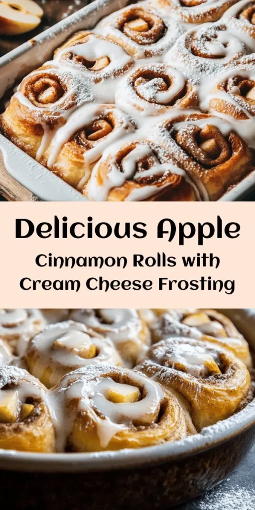 Indulge in these irresistible apple cinnamon rolls topped with creamy frosting! With a soft, fluffy dough and a sweet apple filling spiced with cinnamon and nutmeg, they make the perfect treat for breakfast or dessert. The delicious cream cheese frosting takes them to the next level. Easy to make and perfect for sharing, these rolls will quickly become a family favorite. Try this comforting recipe and enjoy warm, gooey goodness!