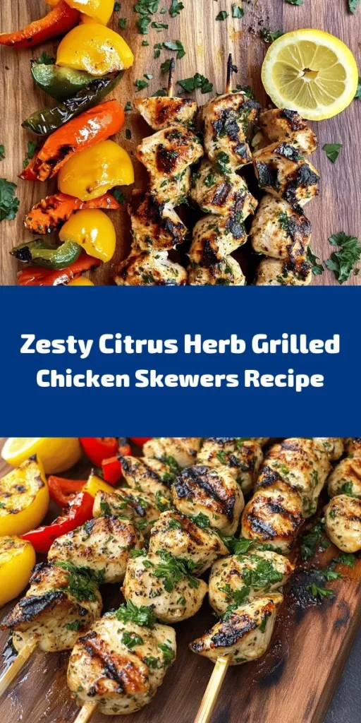 Fire up the grill this summer with these delicious Citrus Herb Grilled Chicken Skewers! Made with marinated chicken breast, fresh herbs, and zesty lemon, they're easy to prepare and perfect for gatherings. Just soak the skewers, let the chicken soak in the flavorful marinade, grill until juicy, and serve warm with fresh veggies or salads. Enjoy a burst of citrus flavor in every bite! Ideal for a quick weeknight meal or a weekend BBQ.