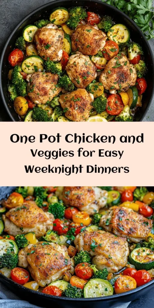 Discover the ease of creating a flavorful One Pot Chicken and Vegetables Skillet Delight! This delightful recipe features juicy chicken thighs seasoned to perfection, combined with vibrant zucchini, bell peppers, broccoli, and cherry tomatoes. It's not only quick to prepare at 30 minutes total but also nutritious and customizable. Perfect for busy weeknights or meal prep, serve it alone or over cauliflower rice for a low-carb treat. Enjoy a wholesome meal in one pan!