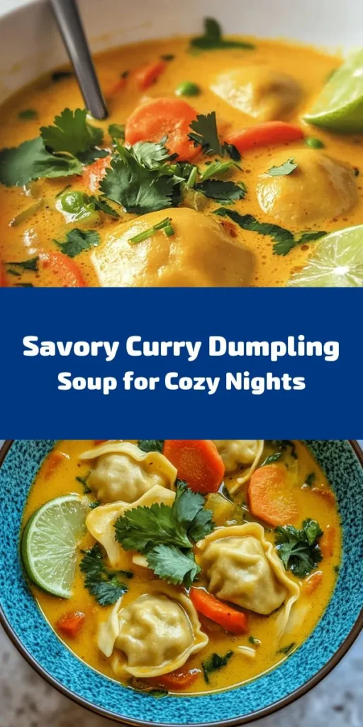 Warm up with a delightful bowl of Best Curry Dumpling Soup! This cozy recipe features homemade dumplings filled with your choice of savory fillings, simmered in a fragrant curry soup made from coconut milk and a rainbow of veggies. Perfectly spiced and satisfying, this dish is a great way to explore flavors while nourishing your soul. Serve it garnished with fresh cilantro and lime for a zesty finish! Ideal for any home cook looking to impress.