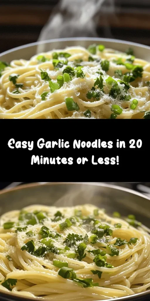 Discover the ultimate comfort food with this easy garlic noodles recipe! Made with just a handful of ingredients like spaghetti, butter, and fresh garlic, these noodles are ready in just 20 minutes. Perfect for a quick weeknight dinner or as a side dish. Toss them in a flavorful garlic butter sauce, add some green onions, and top with fresh herbs for a burst of flavor. Don't forget to sprinkle on some Parmesan for an extra touch! Enjoy this delicious dish that's sure to impress!