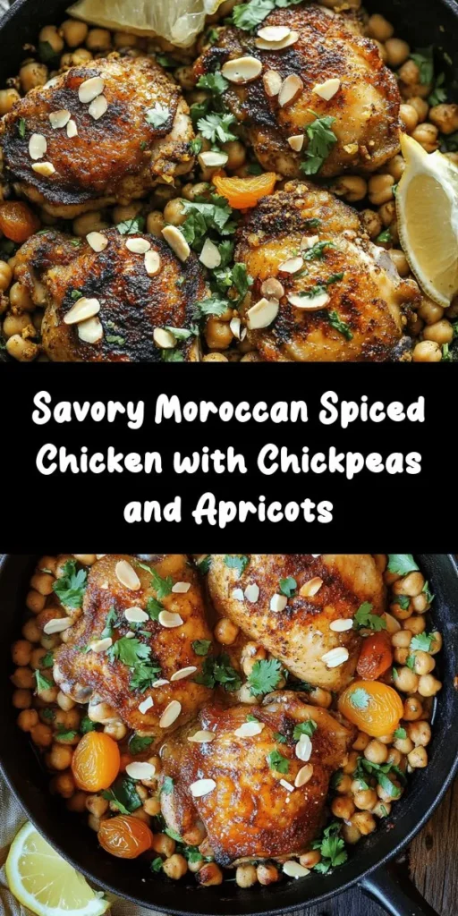 Experience the vibrant flavors of Morocco with this Moroccan Spiced Chicken recipe! Made with tender chicken thighs marinated in a blend of aromatic spices and paired with chickpeas, sweet apricots, and toasted almonds, this dish is a feast for the senses. Perfect for a cozy dinner, it's simple to prepare and incredibly satisfying. Garnish with fresh herbs and serve with couscous or pita for a complete meal. Your taste buds will thank you!