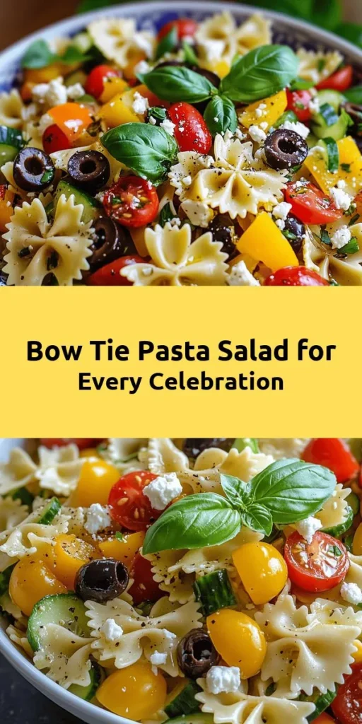 Brighten up your meal with this Bow Tie Pasta Salad Extravaganza! Ready in just 25 minutes, this colorful dish features al dente bow tie pasta combined with fresh cherry tomatoes, cucumbers, bell peppers, and black olives, all drizzled with a tangy olive oil and red wine vinegar dressing. Topped with crumbled feta cheese and garnished with fresh basil, this salad is perfect for picnics, gatherings, or a tasty light lunch. Refreshingly delicious and simple to make!