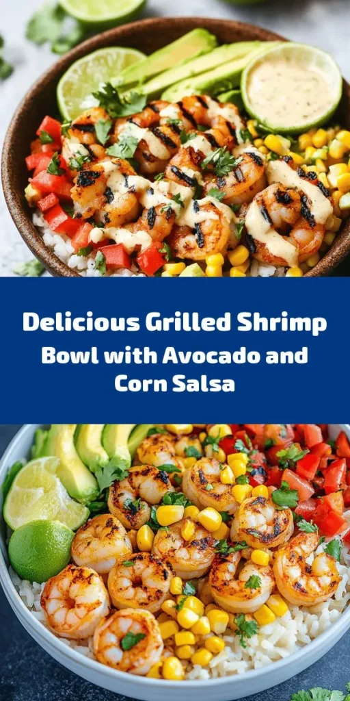 Elevate your dinner with this delicious Grilled Shrimp Bowl featuring fresh avocado, zesty corn salsa, and a creamy garlic sauce. Perfect for a healthy and satisfying meal, this recipe is easy to follow and packed with flavor. Marinate succulent shrimp, toss together a vibrant corn salsa, and whip up a smooth garlic sauce for a delightful combination. Serve over rice, garnish with cilantro, and enjoy a burst of freshness in every bite!