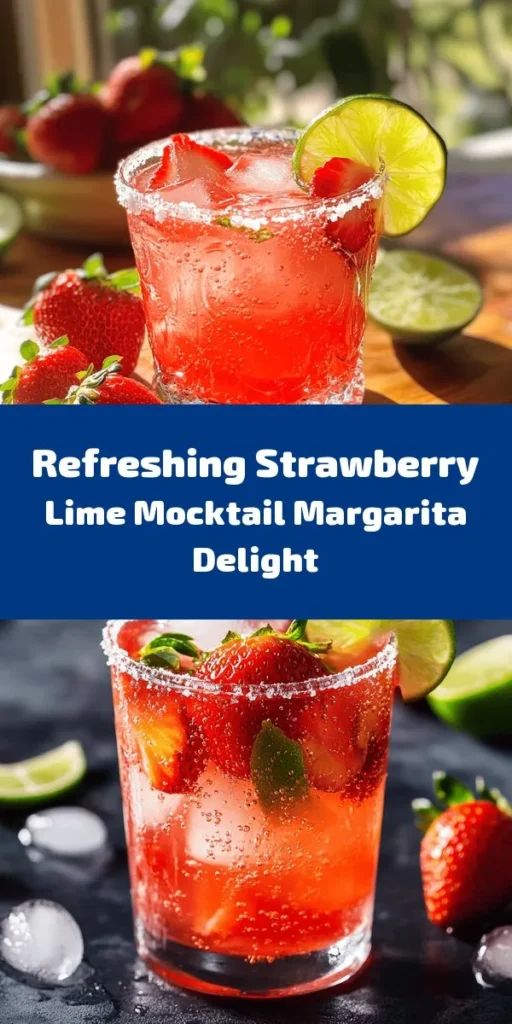 Quench your thirst with this delightful Strawberry Lime Mocktail Margarita! Made with fresh strawberries, zesty lime juice, and a hint of agave syrup, this refreshing drink is perfect for any occasion. Simply blend strawberries, mix with sparkling water, and serve over ice for a bubbly treat. Garnish with lime and strawberries for an extra touch. Enjoy the vibrant flavors in just 15 minutes, and sip away with friends and family!