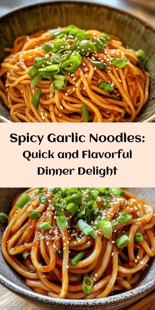 Discover the bold flavors of Spicy Garlic Noodles! This quick and tasty recipe combines wide rice or egg noodles with a tantalizing sauce made from garlic, chili peppers, soy sauce, and more. Perfect for a weeknight dinner, it’s ready in just 20 minutes and is sure to impress. Garnish with fresh green onions, sesame seeds, and cilantro for that extra touch. Heat level is adjustable, making it a customizable dish for everyone! Enjoy this deliciously spicy noodle delight tonight!