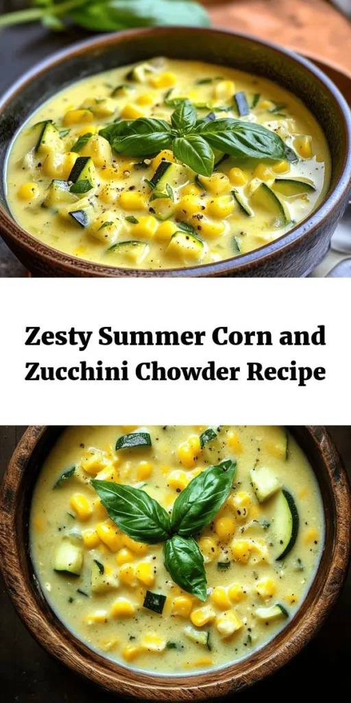 Enjoy the flavors of summer with this Zesty Summer Corn and Zucchini Chowder! Made with fresh corn, tender zucchini, and aromatic spices, this creamy and satisfying soup is perfect for warm days. Simply sauté your ingredients, simmer, and blend for a deliciously smooth texture. It’s a great way to use seasonal produce, and you can adjust the heat to your liking. Garnish with fresh herbs for a flavorful finish. Perfect for family gatherings or a cozy night in!