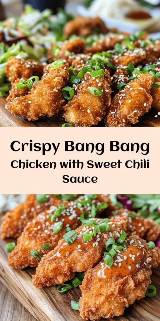 Indulge in the deliciousness of Crispy Bang Bang Chicken! This easy-to-follow recipe features tender chicken pieces marinated in a zesty buttermilk blend, coated perfectly for that golden crunch. Paired with a creamy, spicy Bang Bang sauce made from mayonnaise, sweet chili, and sriracha, every bite is packed with flavor. Ideal for gatherings, parties, or a cozy dinner at home. Serve hot and enjoy with your favorite sides!