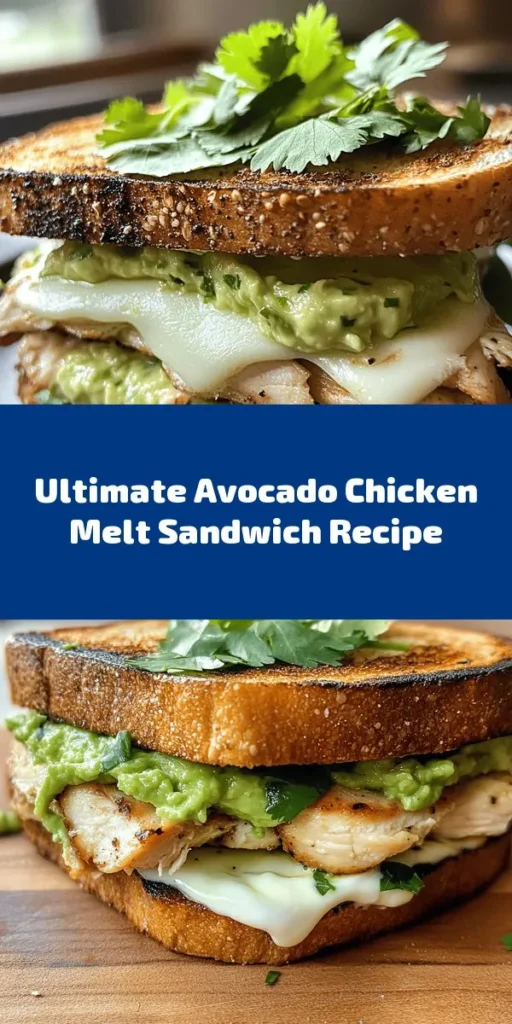 Indulge in the creamy goodness of this Avocado Bliss Chicken Melt Sandwich! Packed with tender chicken, a rich avocado spread, and gooey mozzarella, this sandwich is perfect for lunch or a quick dinner. With just 30 minutes to prepare, you can savor a delightful blend of flavors that are as healthy as they are delicious. Top it off with fresh cilantro for that extra touch. Try this tasty recipe today and elevate your sandwich game!